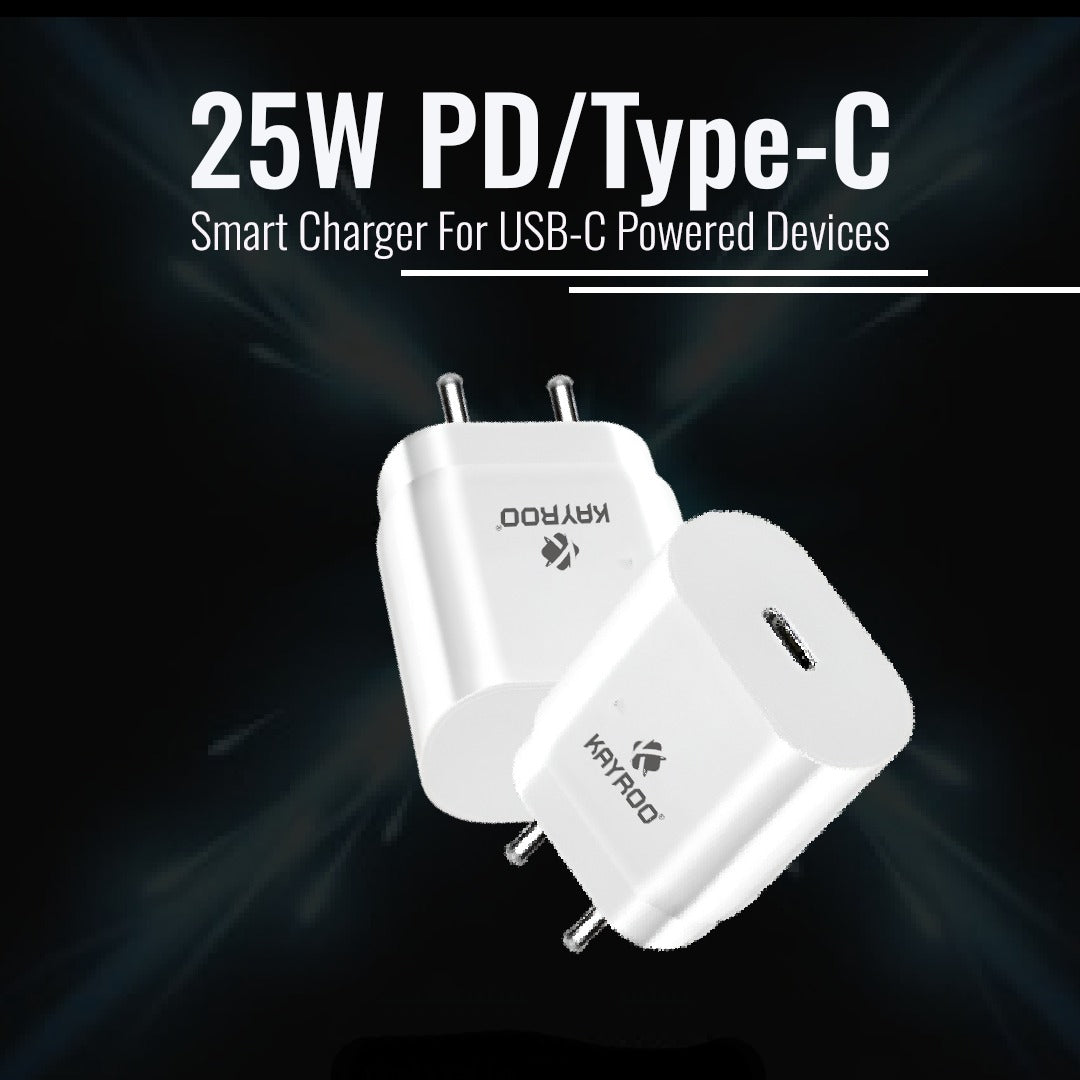 Kayroo TC-306 25W Fast Charger PD Type-C for Samsung Galaxy Series - Compatible with S24/23/S22 Ultra/S21/21 FE/S20 Samsung M/A/F Series, iPhone 16/15 Pro/Pro Max/14/14 Plus/ 14 Pro/ 14 Pro Max