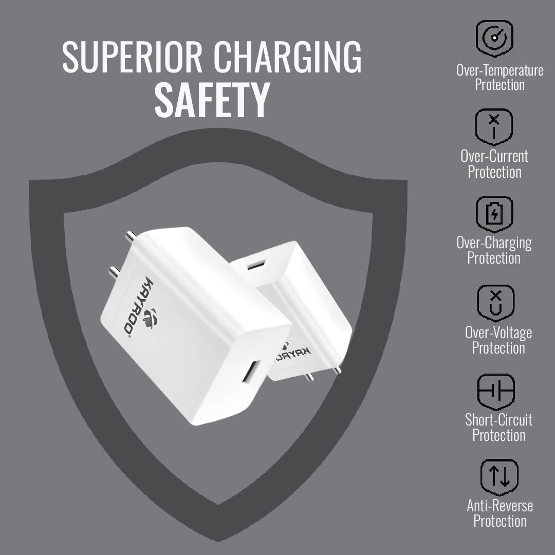 Kayroo TC-304 35W Fast Charger Adapter USB Type-A Dock for Oneplus 12/12R/11/11 Series, Samsung M Series,Motorola, Samsung, Mi, Redmi, Xiaomi, Oppo, Vivo, Infinix