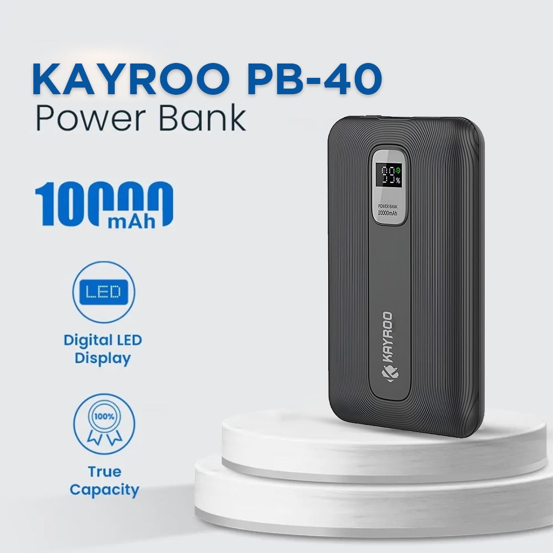 KAYROO PB-40 10000mAh 45W PD+Quick Charge 3.0 Fast Charging Slim & Compact Powerbank, 45W Fast Charging, USB & Type C Output, Power Delivery, Quick Charge for iPhone, Android & Other Devices