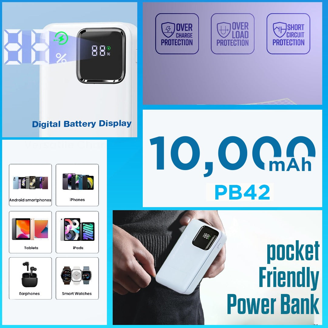 KAYROO PB-42 10000 Mah 65 W Fast Charging Powerbank , PD+ Qualcom 3.0 Quick Charge Technology